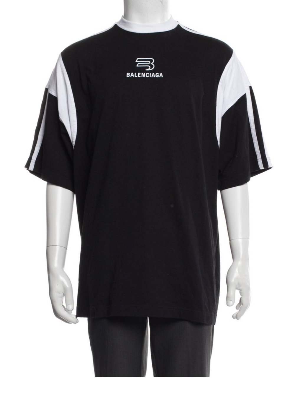 Balenciaga Black White Panel Logo Short-Sleeve Tee
